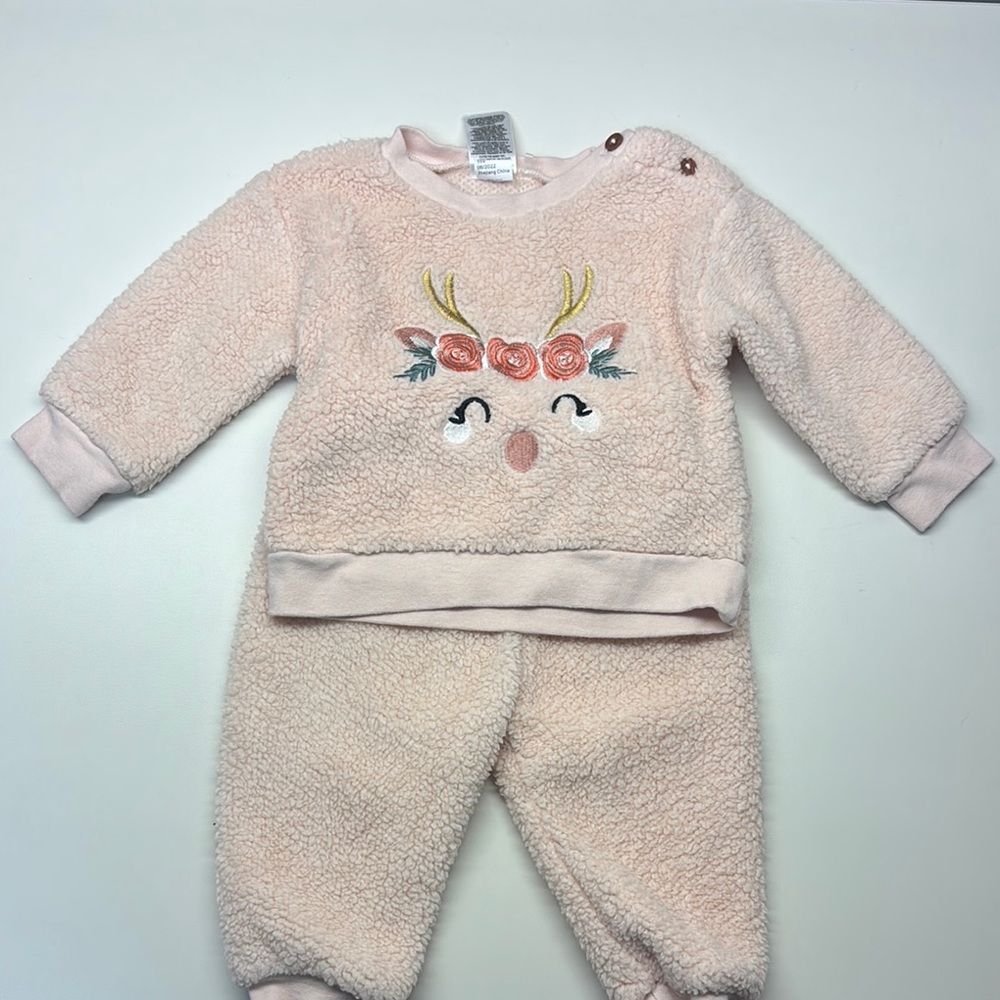 Cozy Pink Baby Reindeer Outfit- 3-6 Month